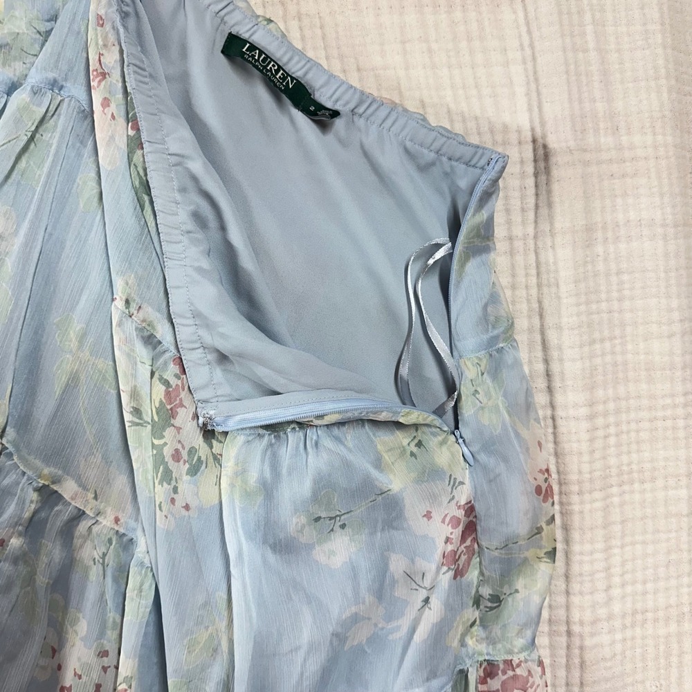 Lauren Ralph Lauren Chiffon Floral Maxi Skirt Sz 2 Tiered Boho Cottagecore Lined - Picture 5 of 8